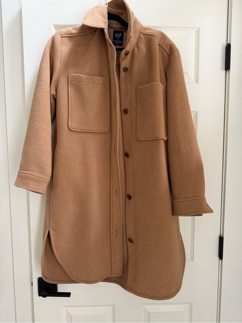 GAP Camel Wool-Blend Button-Up Trench Coat